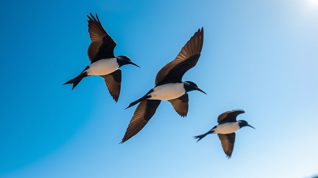 sleek dark flying birds