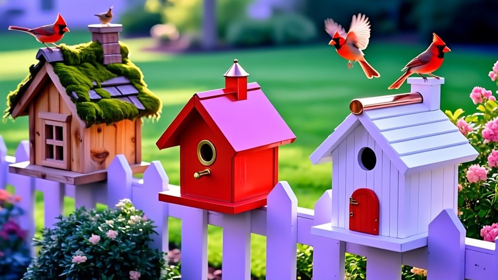 three cardinal birdhouses attract